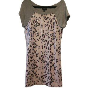 Bebe Dress Sequins Leopard Print Silk Short Sleeve M Y2k T Shirt Pink Gray
